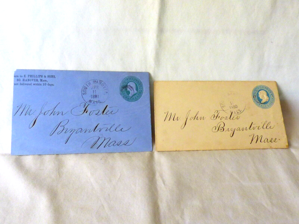 1880-81 Postal Covers E Phillips & Sons So Hanover MA to John 