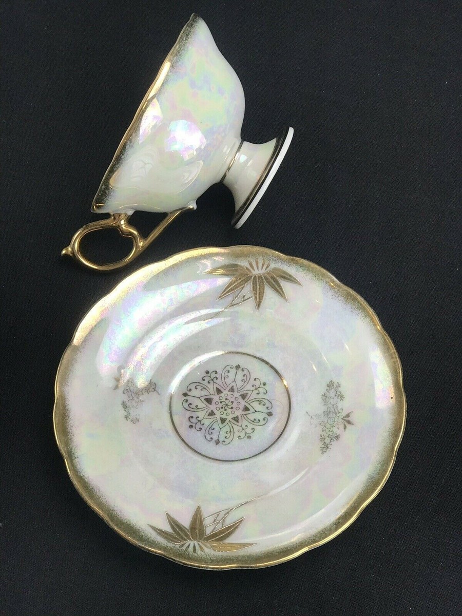 Vintage Castle China Japan Hand Painted Footed Cup & Saucer