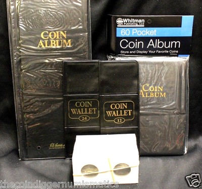 Whitman 80 60 24 12 Pocket Coin Holder Album Book 100 Assorted 2x2 Storage Flip
