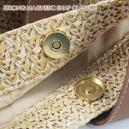 Damen-Handtasche gewebt Boho Sommer Strandtasche Strohtasche rund Rattan Schulter USA - Bild 9 von 14