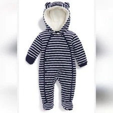 Nordstrom Baby Bunting Quilted Navy Striped Snow Winter Suit Size 6 Months