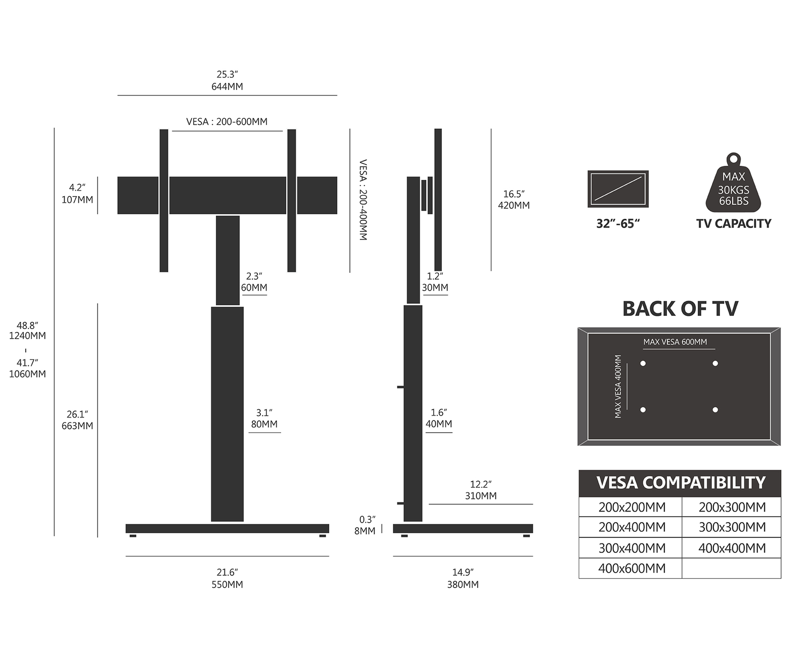 Swivel TV Stand W/ Mount Corner Floor TV Stand for 32 39 42 50 55 60 65 Inch TVs