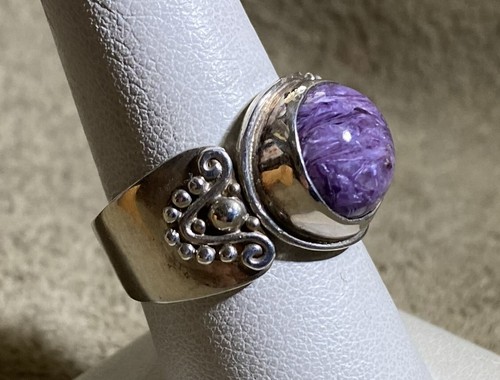 SAJEN BALI STERLING SILVER & CHAROITE STONE RING SIZE 9 - Picture 3 of 10