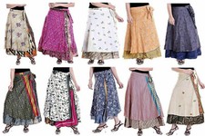 10 PC Wholesale Lot Indian Vintage Silk Sari Magic Wrap Around Frill Skirt Dress