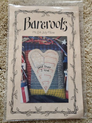 Patriotic Heart Bareroots PK 24 July Pillow Pattern Embroidery Rustic Farmhouse