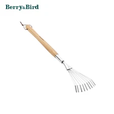 Berry&Bird Handheld Shrub Rake 26.8" Garden Lawn Leaf Rake With Ash Wood Handle