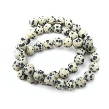 8mm Round Matte Dalmatian Jasper Spotted Beads, Full Strand