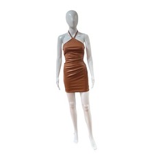 Nookie Revolve Pleather Mini Dress Size XS Halter Sexy Brown Sleeveless Tan