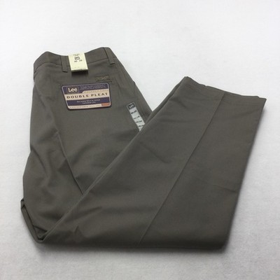 Lee Double Pleat Pants Mens 40x29 Green Relaxed Fit Wrinkle Free Khakis Dress