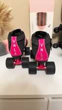 VNLA Youth Girls Black Pink Quad Roller Skates with Black Wheels