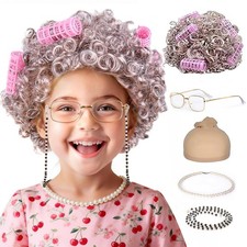 100 Days of School Old Lady Wig Costume for Kids Girl,Grandma Wig Costume for Ki