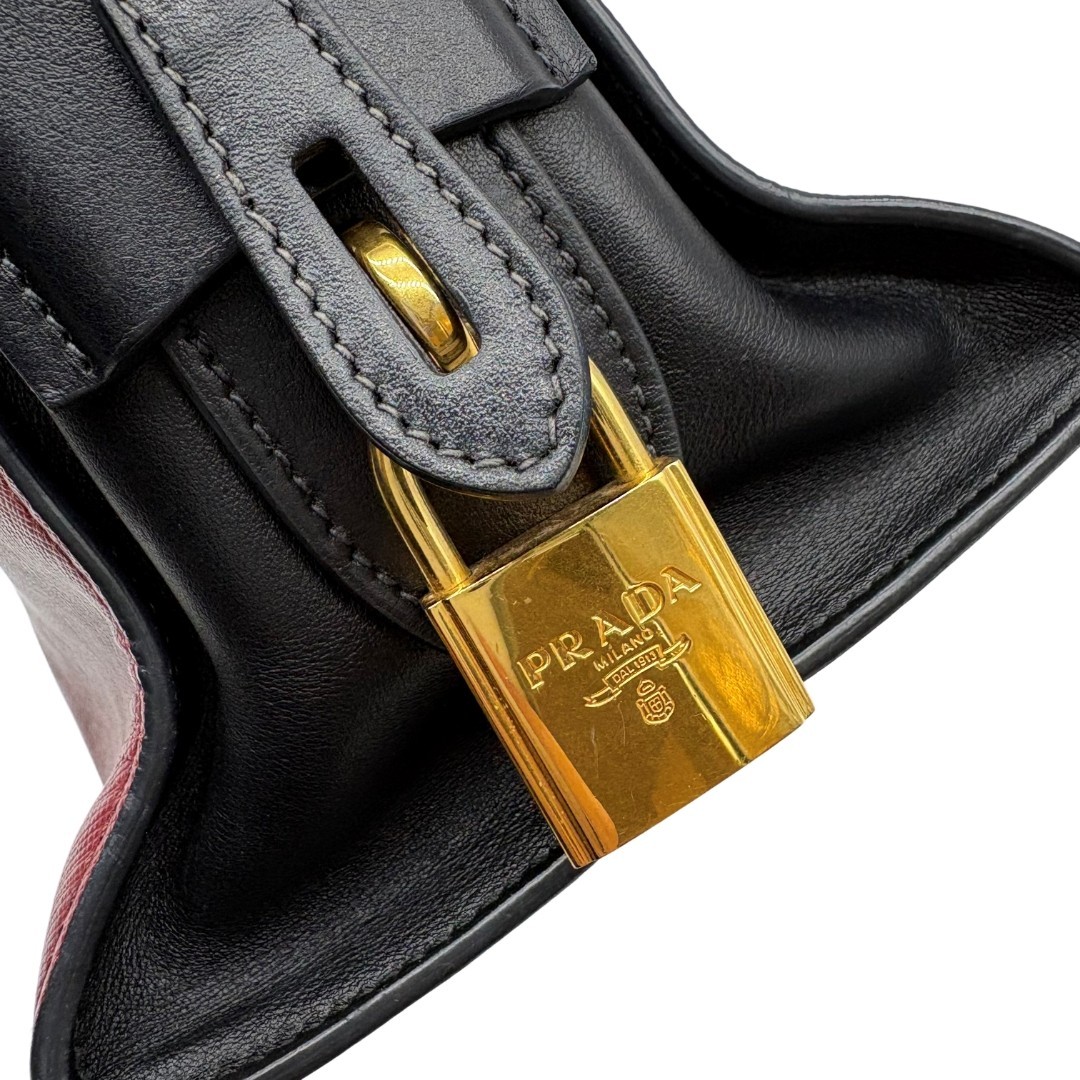 Authentic PRADA Esplanade Saffiano Red Black Hand Bag Leather #36637621 thumbnail 14