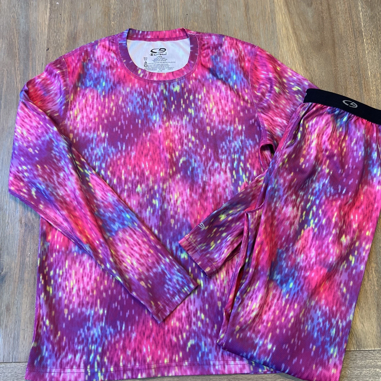 New Champion girls L Ski Base Layer Top And Bottom Set Pink Multi Color