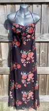Stunning Shein Large Black Stretch Net Rose Pattern Halterneck Maxi Dress🥰