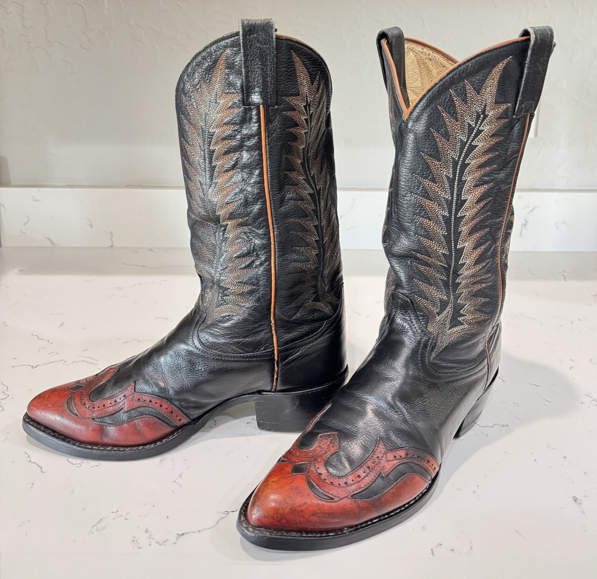 Vtg Tony Lama Firewalker Cowboy Boots Black & Red Size 9D | eBay