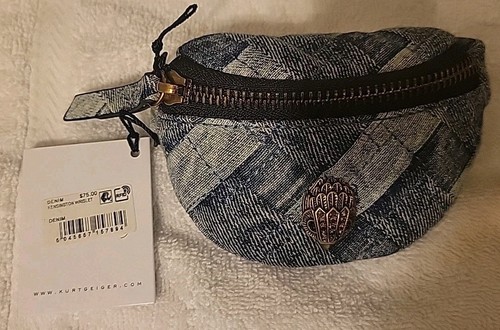 SALE! NEW with TAGS KURT GEIGER LONDON KENSINGTON DENIM WRISTLET BAG!