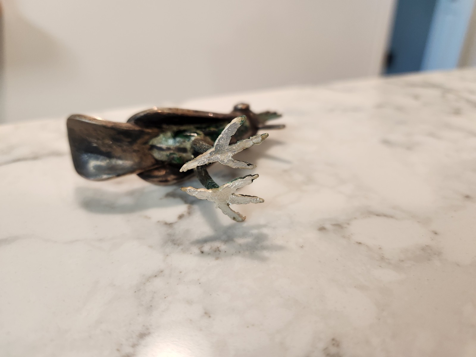 Vintage Los Castillo Mexican Bird Silver Malachite Roadrunner Figure