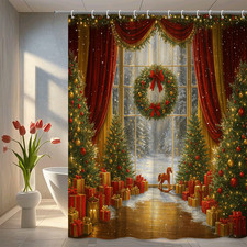 Christmas Winter Wonderland Shower Curtain with Trees  Decorations