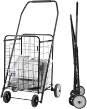 Foldable Shopping Utility Cart with Rolling Wheels Collapsible Durable Grocer...
