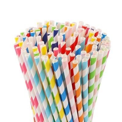 Ktojoy 100 Pcs Biodegradable Paper Straws Assorted Rainbow Colors Striped 10
