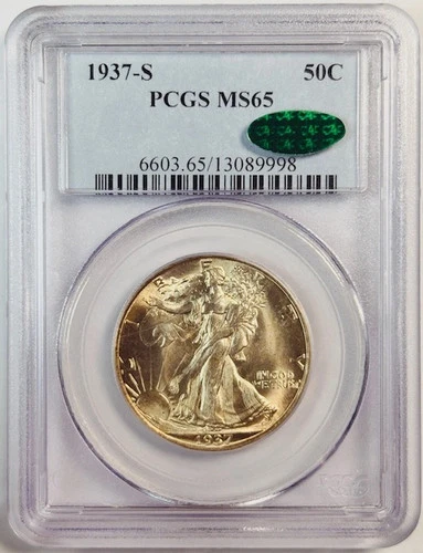 1937 S Walking Liberty Half Dollar PCGS MS-65 CAC Premium Quality!