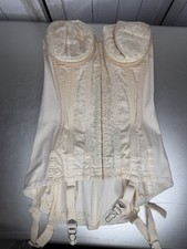 Giarrettiera vintage migliore forma pizzo panna ricamato corsetto clip lingerie anni 60 32B