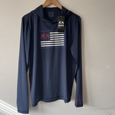 KUIU AP Tech Lightweight Hoodie Men M Blue Patriot Ram Flag UPF50 Hunting New