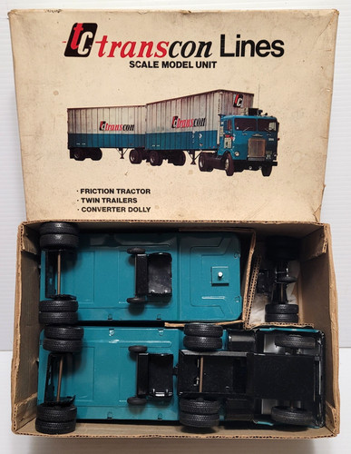 VINTAGE JAPAN TIN FRICTION TC TRANSCON TRUCK AND TRAILERS **EXCELLENT & W/BOX**