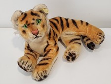 Vintage 1950s Steiff Mohair Tiger Lying Down 10" Germany Toy Plush Stuffed Tag