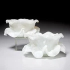 Fratelli Toso Biomorphic White Double Petal Flower Bowl Murano Glass Set of 2 A