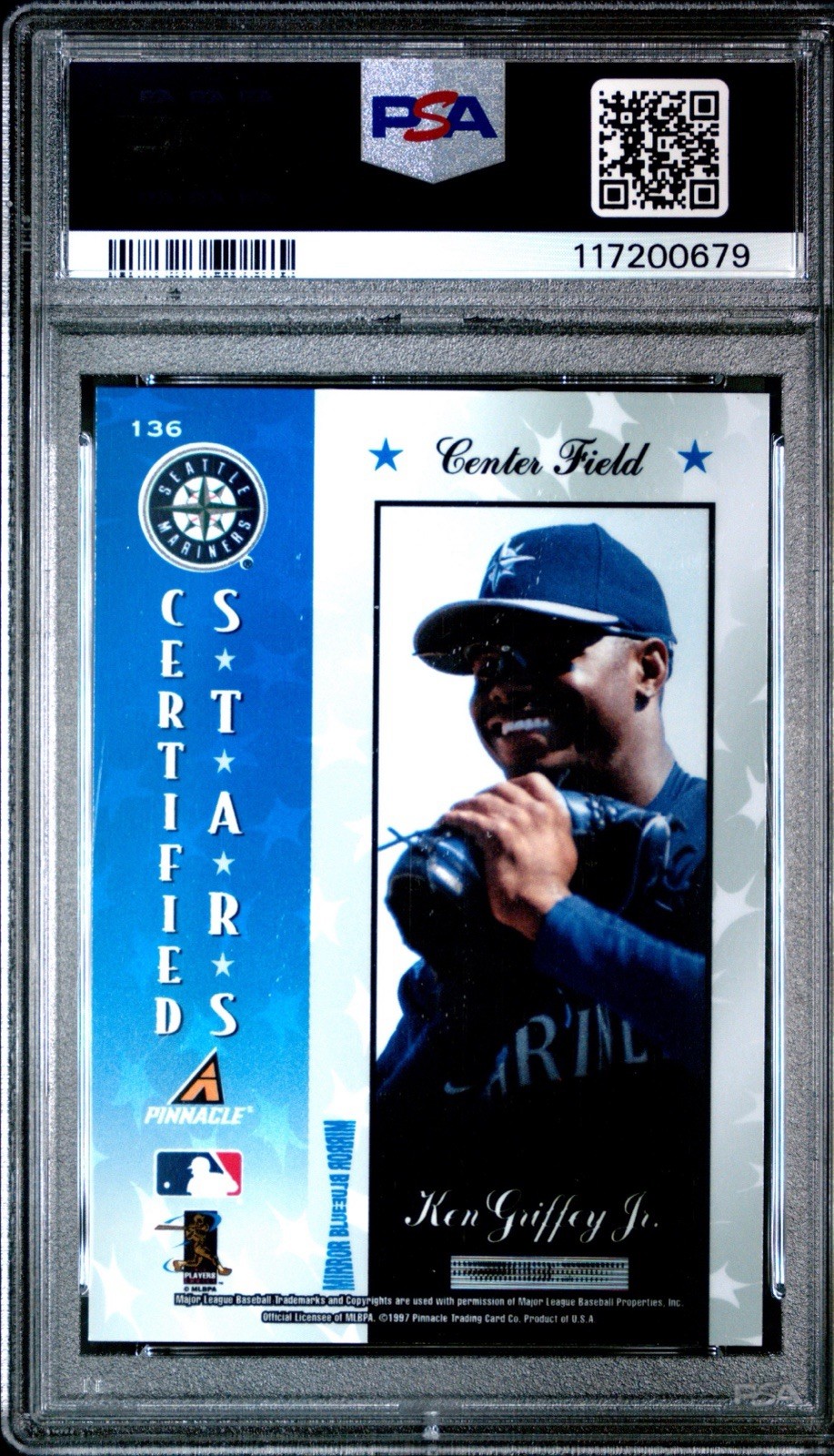 1997 Pinnacle Certified Mirror Blue #136 Ken Griffey Jr. - PSA NM-MT 8 view 2