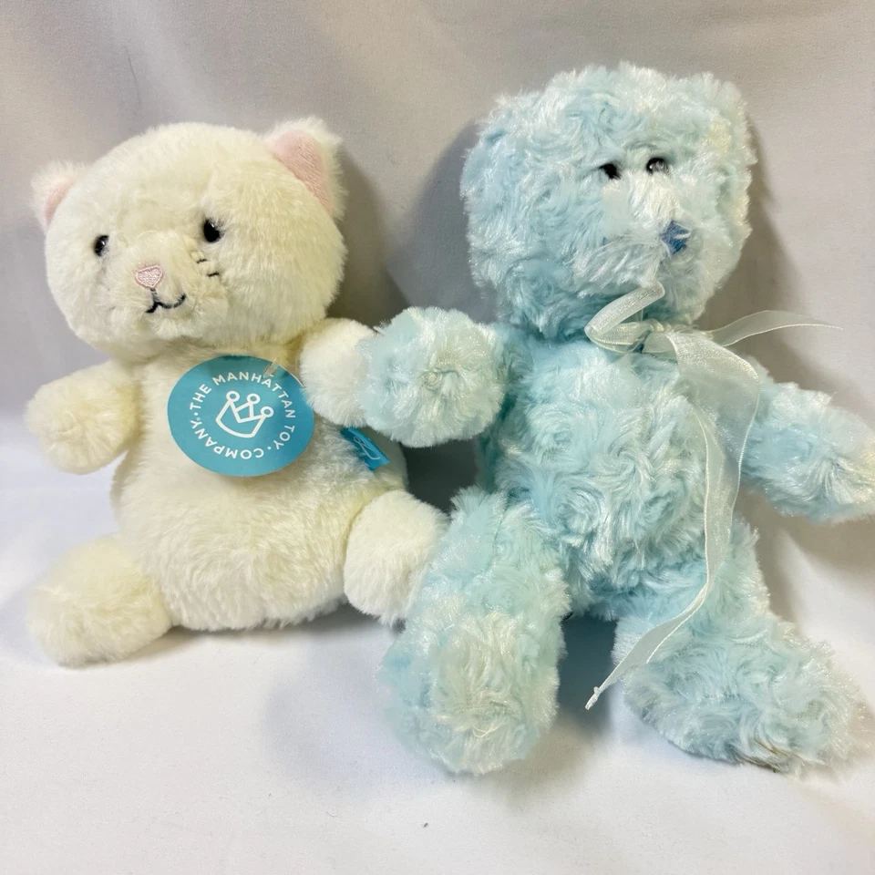 "Osos de peluche Manhattan Toy Company Petit Pomme Kitty 8"" blanco azul para niños" Foto 4 de 4