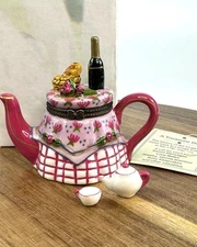 Porcelain Hinged Trinket Box Teapot Wine Bread Table Setting
