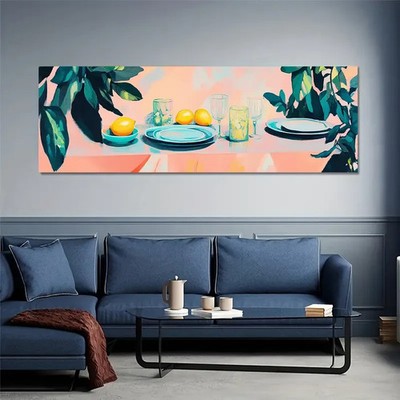 Panoramic Vibrant Abstract Dining Painting Canvas Wall Art Home Décor Picture
