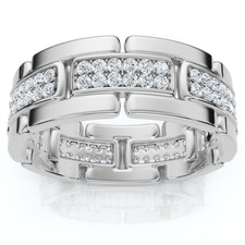 .85Ct Round Diamond Mens Link 8mm Wedding Band 10k Gold Polished Ring Lab Grown