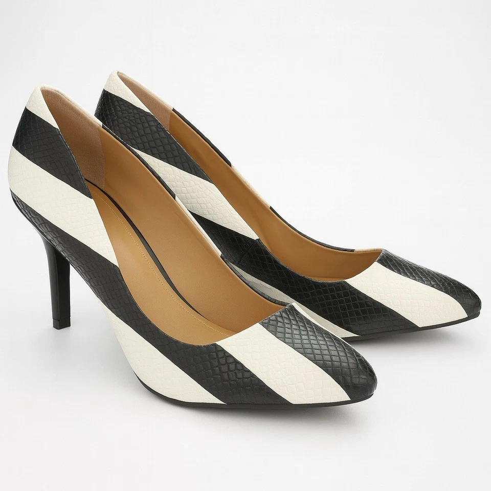 Zapatos de salón INC International Concepts Zitah negros blancos con estampado de serpiente tacones de 9 W de ancho Foto 2 de 4