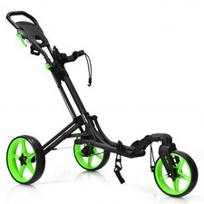 Folding Golf Push Cart with Scoreboard Adjustable Handle Swivel Wheel-Green - Co