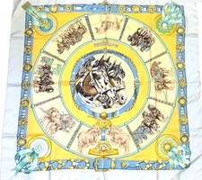 Herm s Carre 90 CHEVAUX DE TRAIT Silk Scarf Women Good used condition