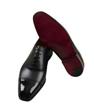 Handmade Black Genuine Leather Cap Toe Oxford Lace Up Dress Office Shoes For Men