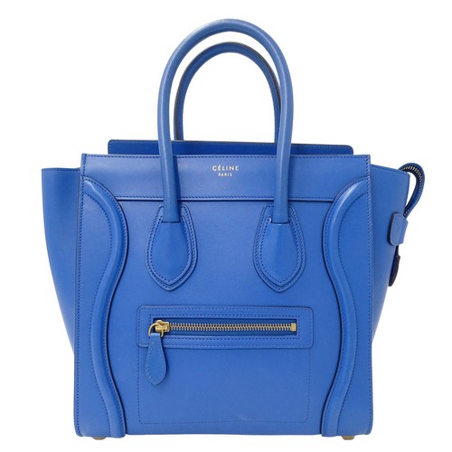 CELINE Luggage Micro Shopper Handbag Leather Blue