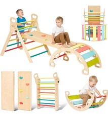 Giant Bean 5in1 Wooden Pikler Triangle Set – Foldable Climbing Frame – Rainbow