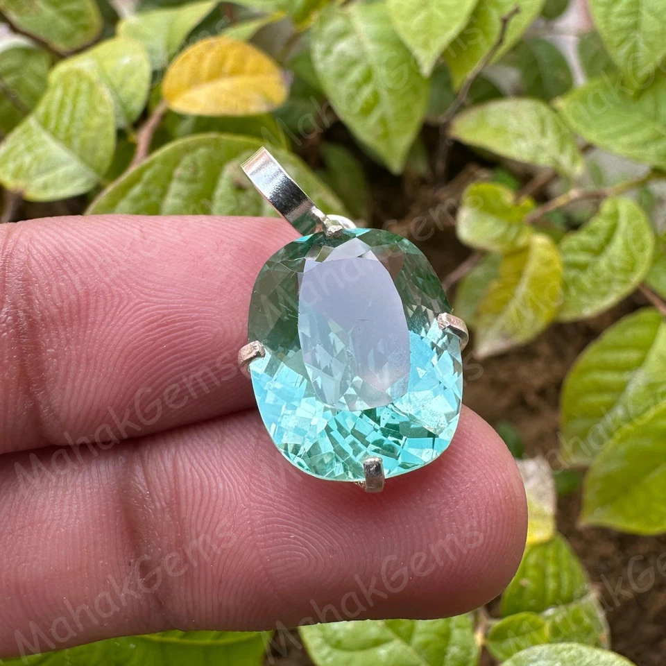 Colgante de zafiro verde natural certificado de 17,80 quilates plata 925 maciza - belleza rara Foto 2 de 4