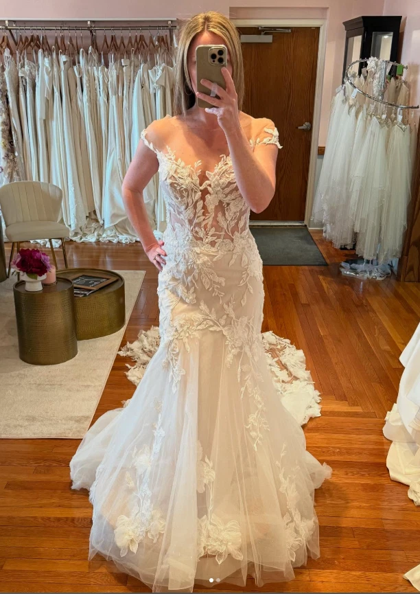 Mermaid Wedding Dresses Off The Shoulder Lace Appliques Sweep Train Bridal Gown - Image 3 of 4