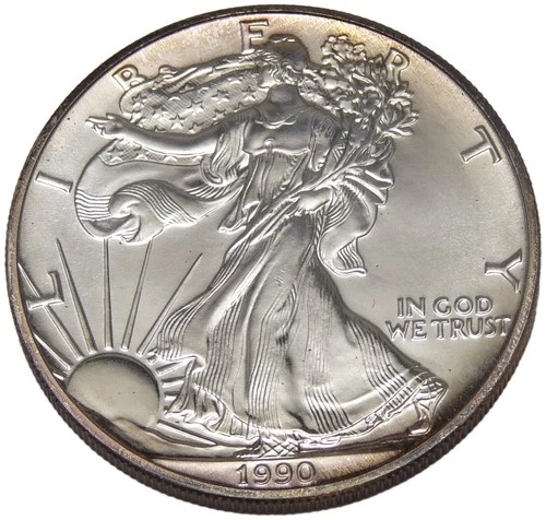 1990 American Silver Eagle 1 oz .999 Fine Silver Dollar Coin BU Toned