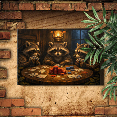 Raccoons Playing Poker Wall Art Red Chips