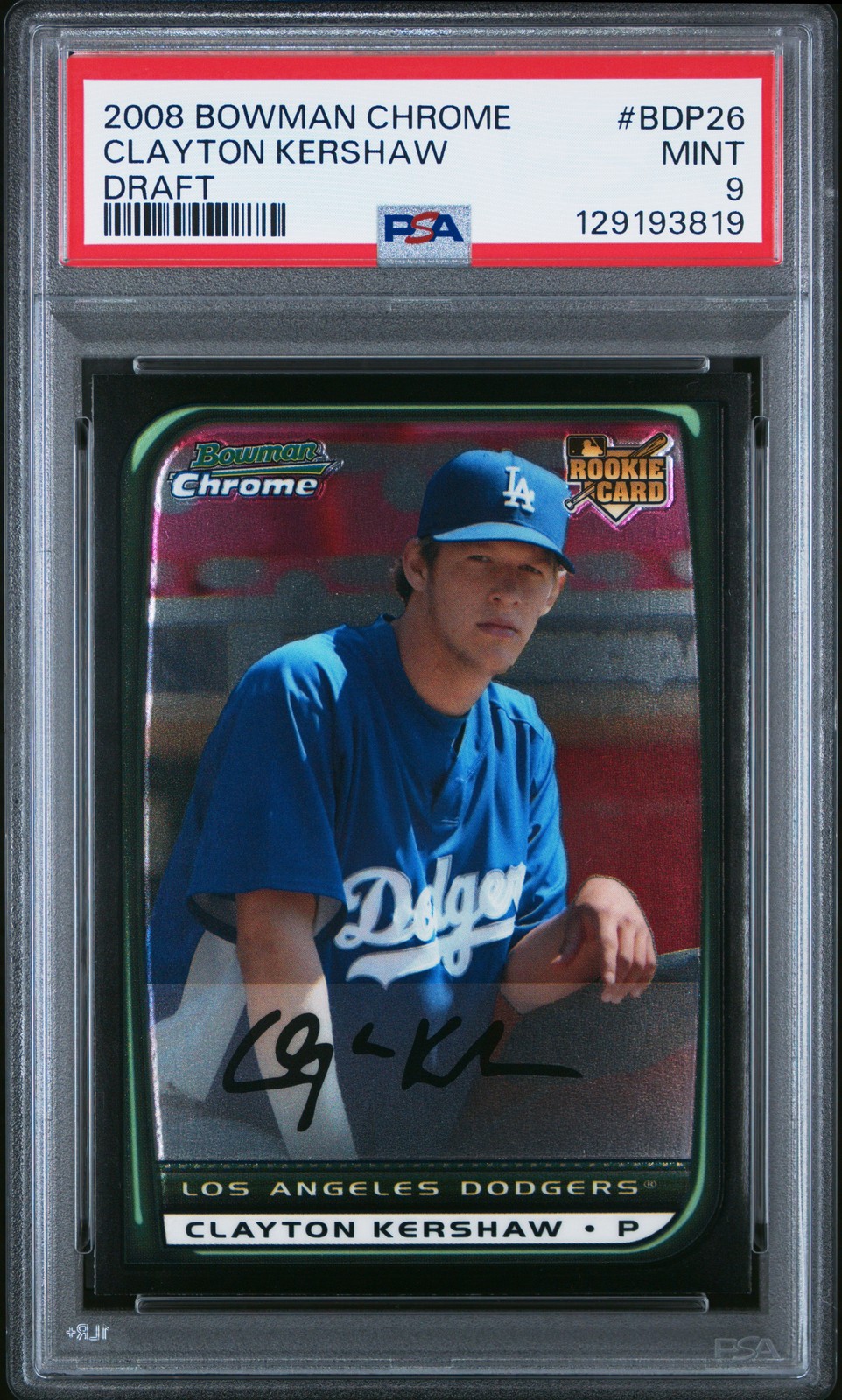 2008 BOWMAN CHROME DRAFT #BDP26 CLAYTON KERSHAW ROOKIE RC PSA 9
