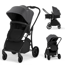 2 in 1 Baby Stroller Folding High Landscape Pushchair w/ Bassinet Mode Grey