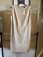 Ann Taylor Women's Sleeveless Sheeth Dress Size 12 Cream Pleather Back Zip
