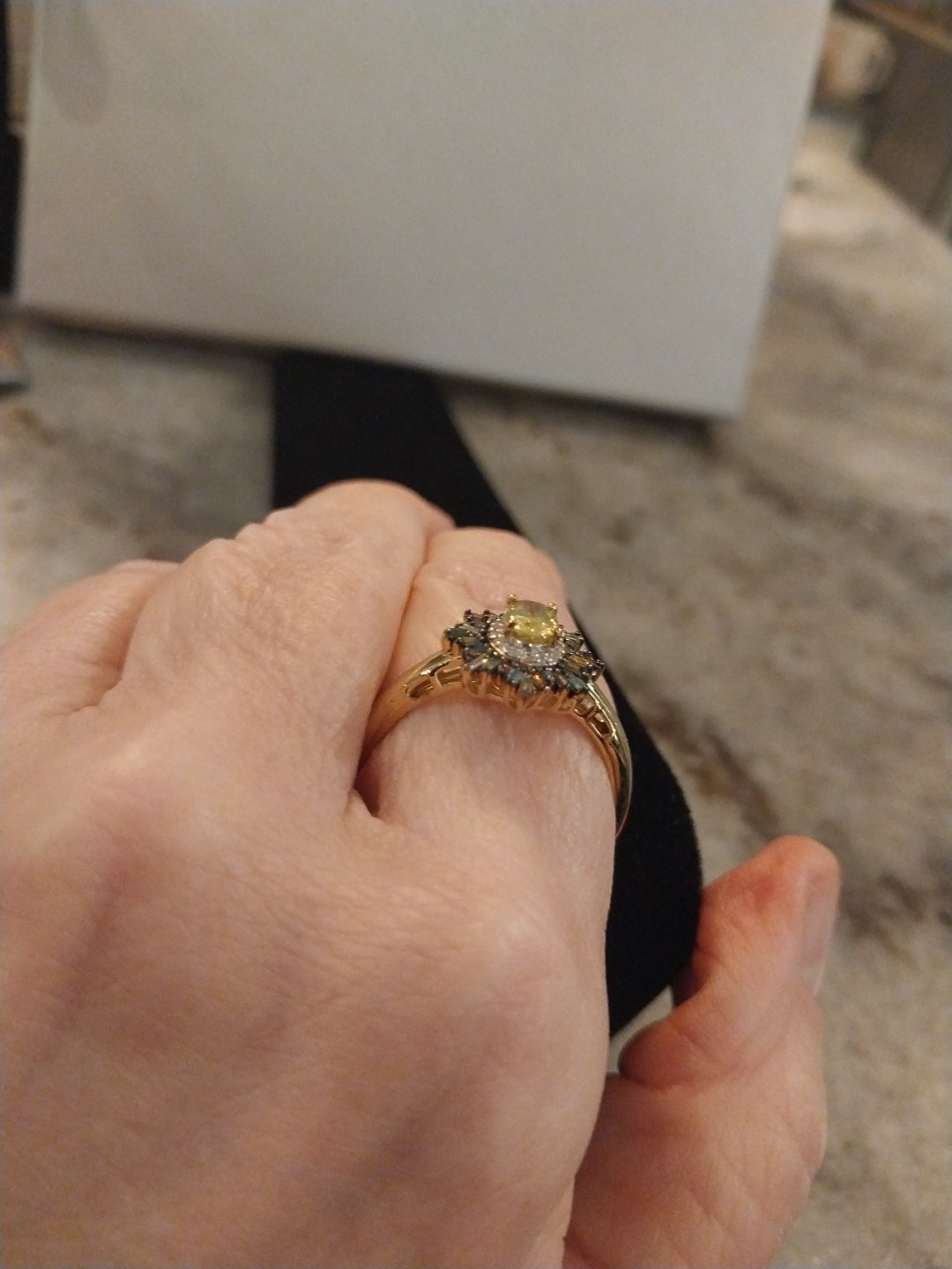 Premium Sava Sphene, Multi Diamond (Natural & IR) (0.35 cts) Sunburst Ring in Ve