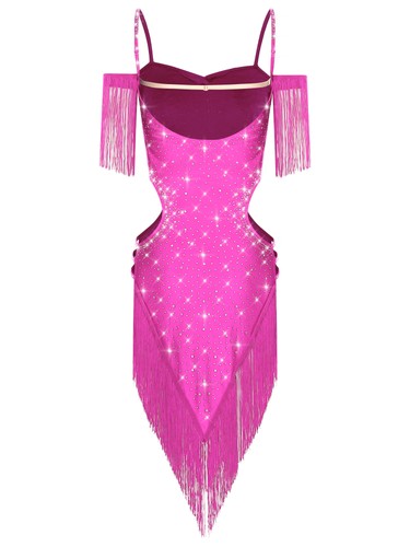 Women Dress Cocktail Dancewear Sparkly Skirts Jazz Tassel Backless Shiny Latin - Picture 78 of 93